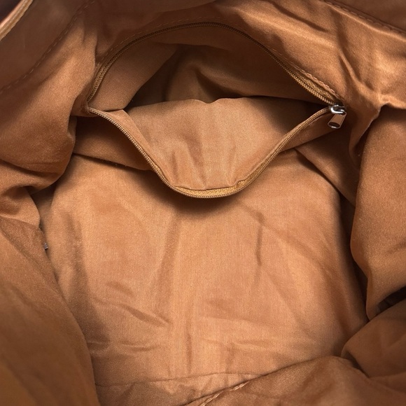 Call It Spring Brown Faux Leather & Striped Canvas Tote Bag - Picture 7 of 8